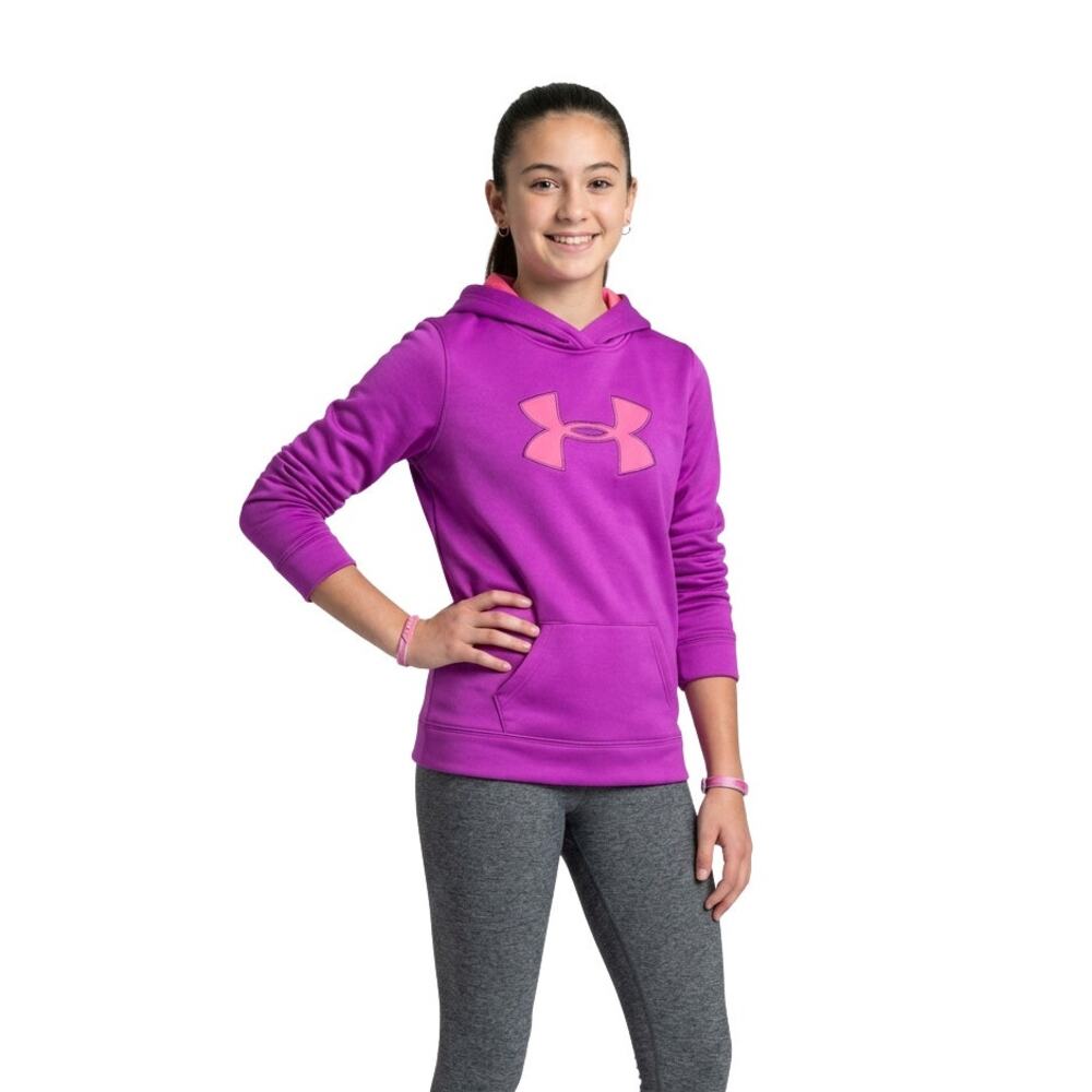 Under Armour Pink Girls Youth Fleece Big Logo Hoodie, YLG